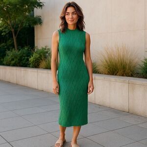 House of Harlow 1960 Emerald Green Stretchy Midi Dress Coquette Size Medium EUC